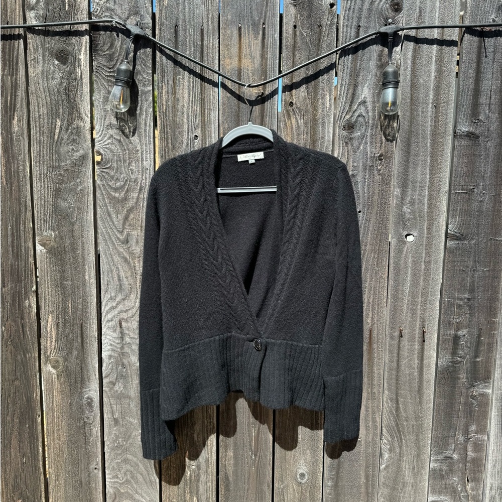 Beth Bowley 100% Cashmere Black Button Front V Neck Cardigan Jacket size Large